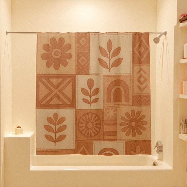 Cortina Para Box Terracotta Patchwork Quilt Rustic Farmhouse Floral (Terracotta Patchwork Quilt Rustic Farmhouse Floral Shower Curtain)