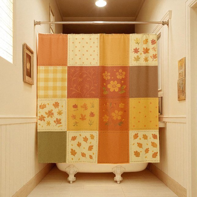 Cortina Para Box Terracotta Yellow Patchwork Quilt Rustic Farmhouse (Terracotta Yellow Patchwork Quilt Rustic Farmhouse Shower Curtain)