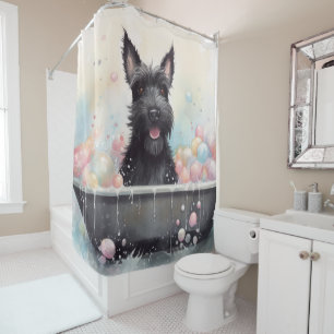 Cortina Para Box Terrier Escocês Na Bathtub Watercolor Dog Art