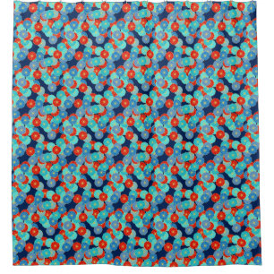 Cortina Para Box Teste padrão de flor do art deco - azul, turquesa