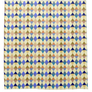 Cortina Para Box Teste padrão do Harlequin/diamante - creme e azul