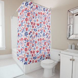 Cortina Para Box Teste padrão floral azul & coral