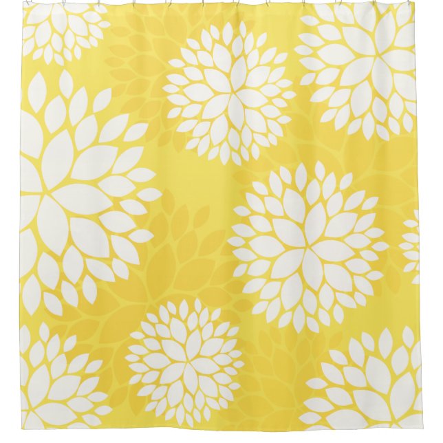 Cortina Para Box Teste padrão floral branco amarelo (Frente)