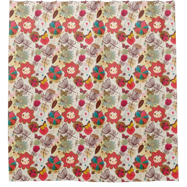Cortina Para Box Teste padrão floral no estilo retro 4 (Frente)