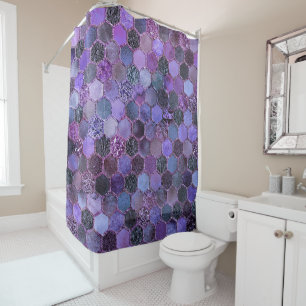 Cortina Para Box Teste padrão roxo luxuoso do favo de mel do brilh