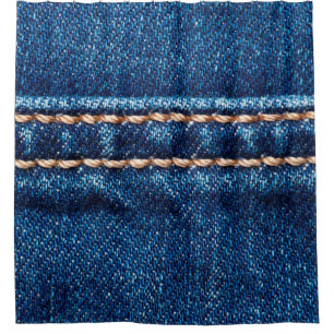 Cortina Para Box Textura azul denim com linha de costura fechada, J