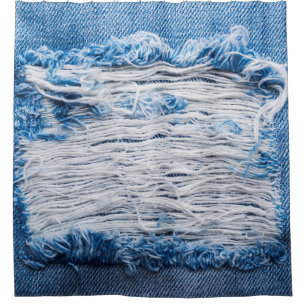 Cortina Para Box Textura de jeans de denim rasgada azul com espaço