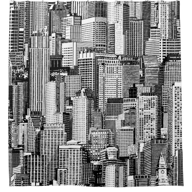 Cortina Para Box Textura Isométrica de Cidade do Skyscraper (Frente)