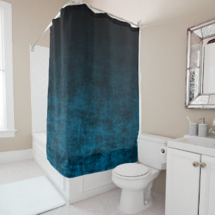Cortina Para Box Textura Ombre Grunge Preto e Azul Turquesa