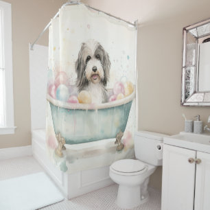 Cortina Para Box Tibetan Terrier na Banheira Aquarela Arte de Cacho