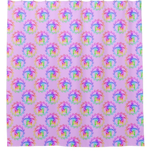 Cortina Para Box Tie Dye Tribal Turtle Moari Sun Rosa (Frente)
