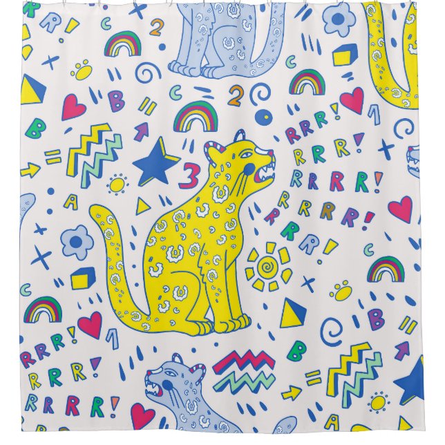Cortina Para Box Tigre infantil e padrão arco-íris (Frente)