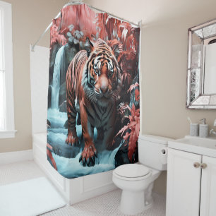 Cortina Para Box Tigre Majestoso perto do banheiro Waterfall