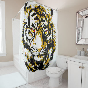 Cortina Para Box Tigre Realista - Desenho da Cabeça do Tigre Branco