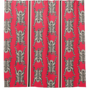 Cortina Para Box Tigre Siberiano Rosa Tropical Vintage Listrado