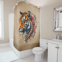 Tigre Steampunk com Ilustração de Rosas.