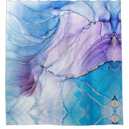 Cortina Para Box Tinta Azul Moderna e Roxo Marmoreada