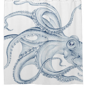 Cortina Para Box Tinta Kraken de Octopus Cephalopod Azul