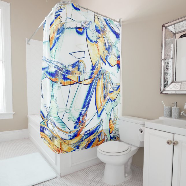 Cortina Para Box Tinta seca não, imagem com manchas cianas laranja, (In Situ)