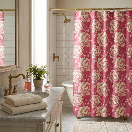 Cortina Para Box Toalete de Peônia Rosa e Creme - Decoração Country