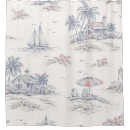 Cortina Para Box Toile de Jouy Azul Costeira