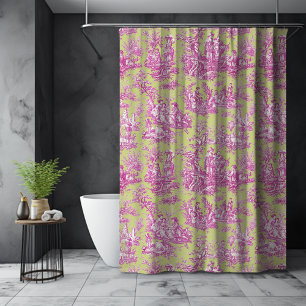 Cortina Para Box Tóile de jouy verde-rosa-rosa Elegante