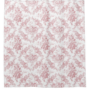 Cortina Para Box Toile floral cor-de-rosa e branco gravado elegante