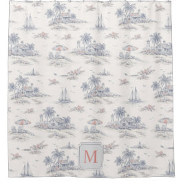 Cortina Para Box Toile Monograma Tropical Costeira Francesa Nome