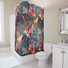 Cortina Para Box Tons azuis e vermelhos manchados, tinta virtual de