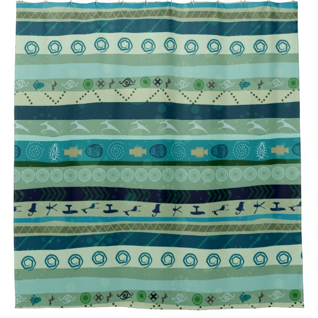 Cortina Para Box Tons Verdes Acionam Padrões Geométricos (Frente)