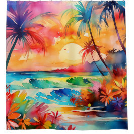 Cortina Para Box Torneio de praia em aquarela Arte tropical