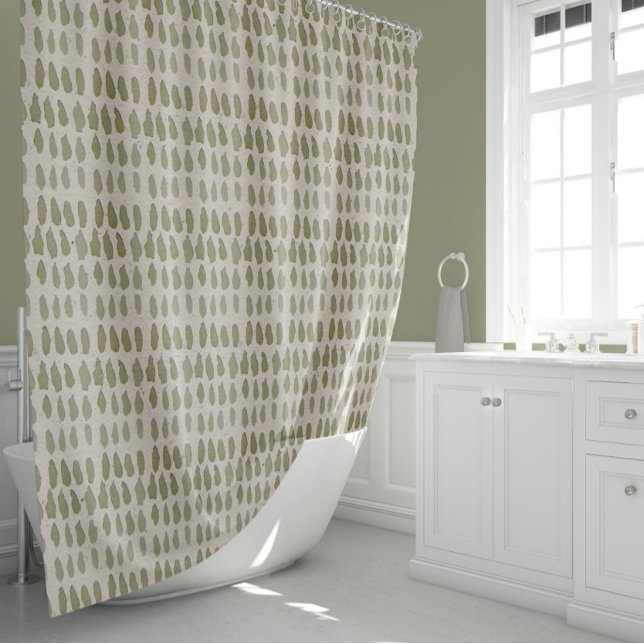 Cortina Para Box Traços De Sage De Traços De Pincel (Sage Striped Brush Strokes Shower Curtain from Jenn Steffen Art for Studio Posies.)