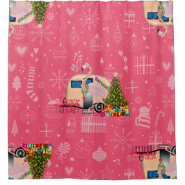 Cortina Para Box trailer de natal rosa, papais noeis flamingos