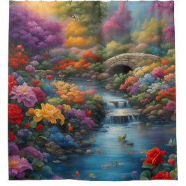 Cortina Para Box "Tranquil Brook and Stone Bridge"