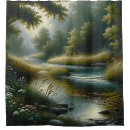 Cortina Para Box "Tranquil River Through Lush Forest"