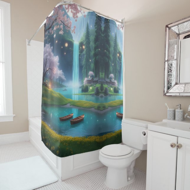 Cortina Para Box "Tranquilidade turquesa - Barcos a remos em Água C (In Situ)