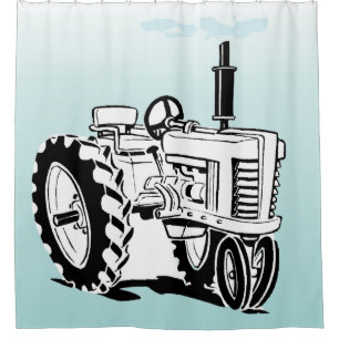 Cortina Para Box Trator de fazenda preto e branco no azul