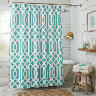 Cortina Para Box Treliça Aqua e Branco Cores Editáveis