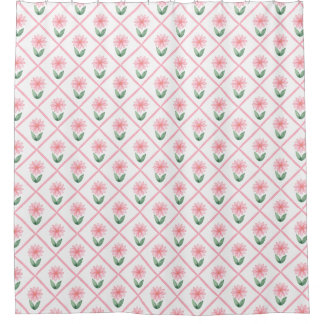 Cortina Para Box Treliça cor-de-rosa floral clássica grandmillenial