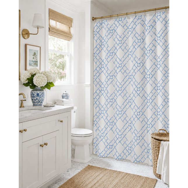 Cortina Para Box Trellis de Bambu Azul e Branco (Criador carregado)