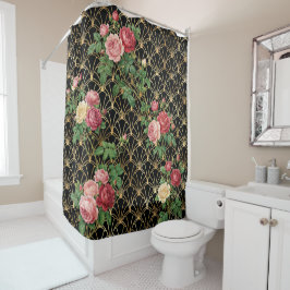 Cortina Para Box Trellis Rosa Dourada