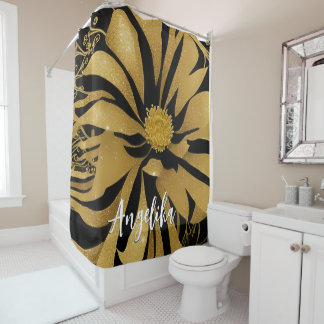 Cortina Para Box Trendy e Chic Floral Black e Dourado Name