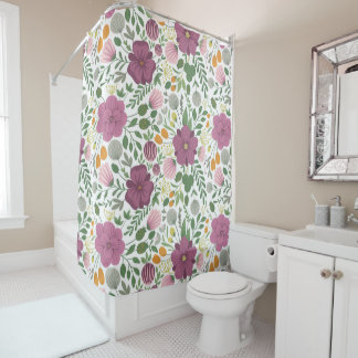 Cortina Para Box Trendy Floral Padrão Amarelo Cor-de-rosa Púrpura V