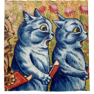 Cortina Para Box Três gatos cantando. Gouache por Louis Wain, 1925