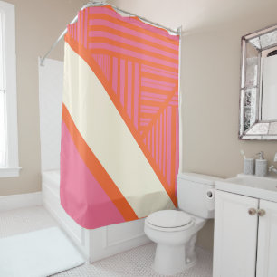 Cortina Para Box Triângulo Stripes em rosa, laranja e creme