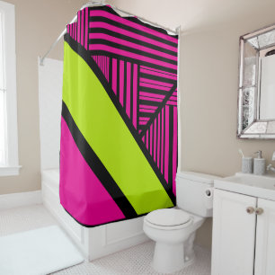 Cortina Para Box Triângulo Stripes em Verde limão, rosa quente e pr