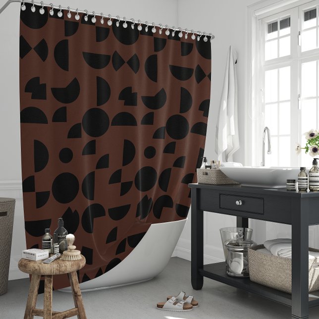 Cortina Para Box Tribal Geométrico Moderno Marrom (Brown Modern Elegant Geometric Tribal Shower Curtain)