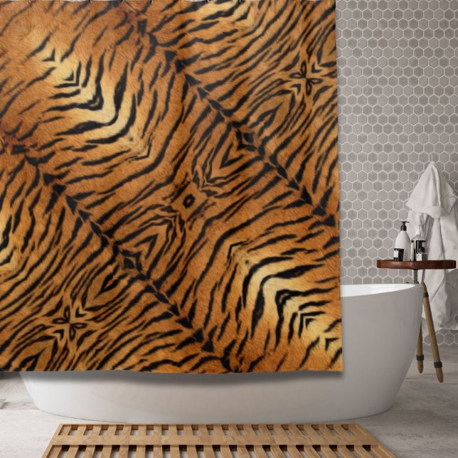 Cortina Para Box Tribal selva de peles com animais Tigre Impressão (Tribal jungle animal fur Tiger Print Shower Curtain)