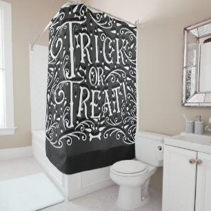 Cortina Para Box Trick or Treat Vintage Chalk Ossos Halloween