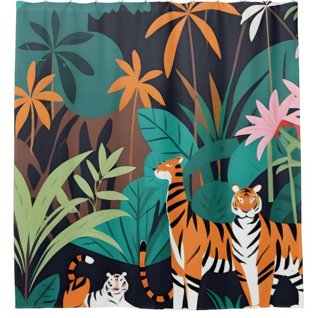 Cortina Para Box Trio de Tigre Tropical (Frente)